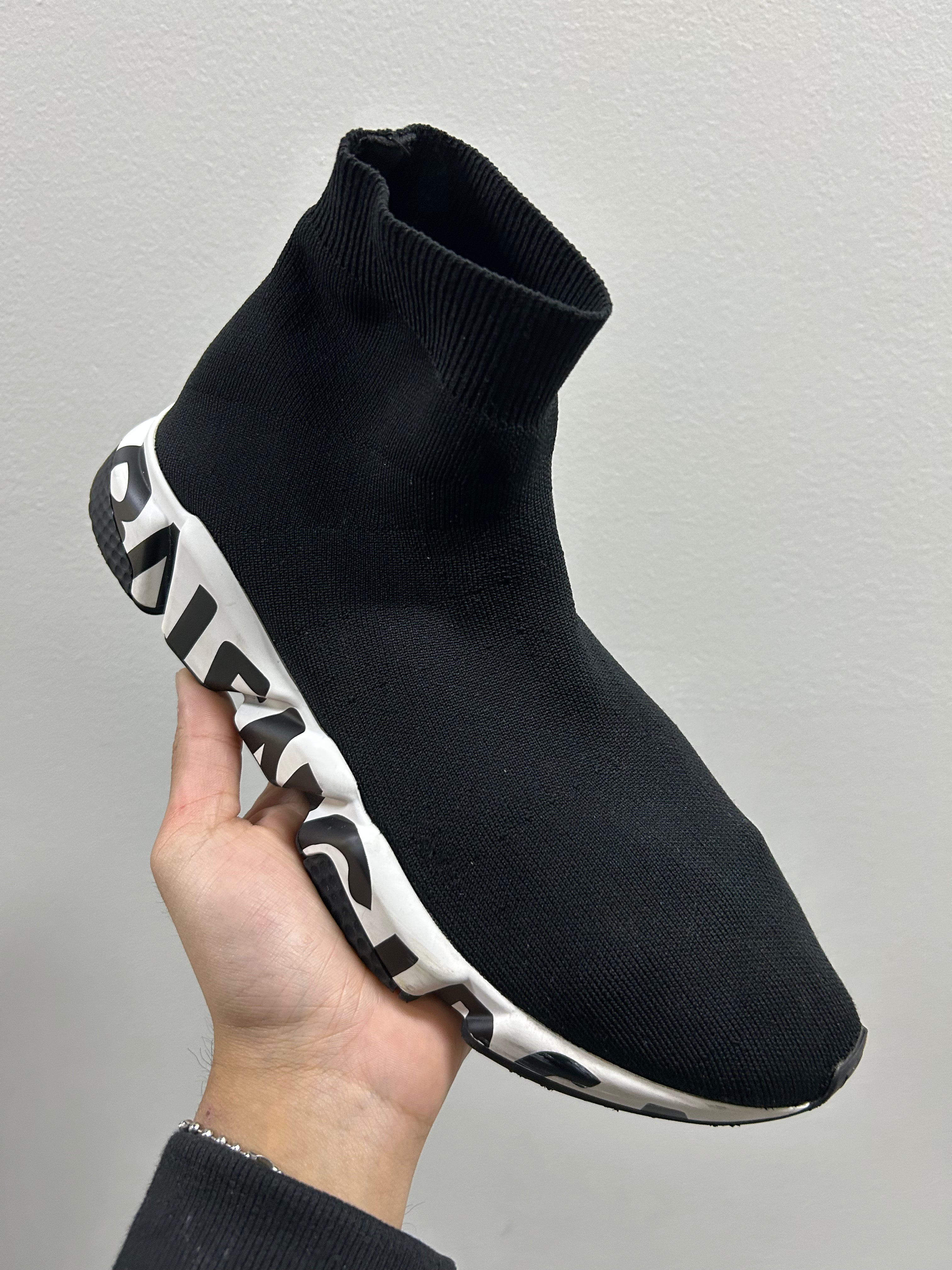 Balenciaga Speed Graffiti Trainers White Black Logo