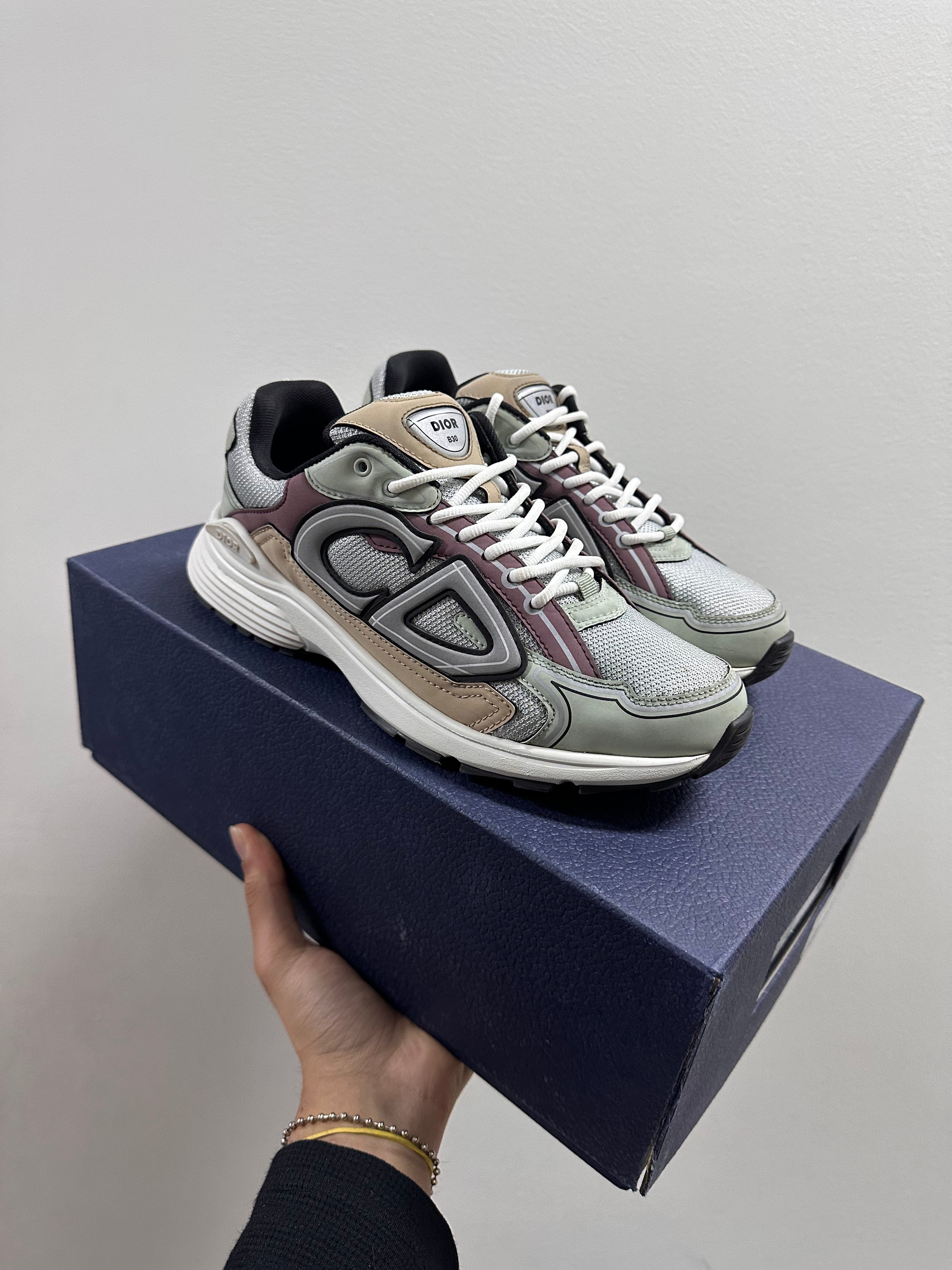 Dior B30 Gray Mesh with Light Green, Beige and Lavender Technical Fabric Low Top Sneakers