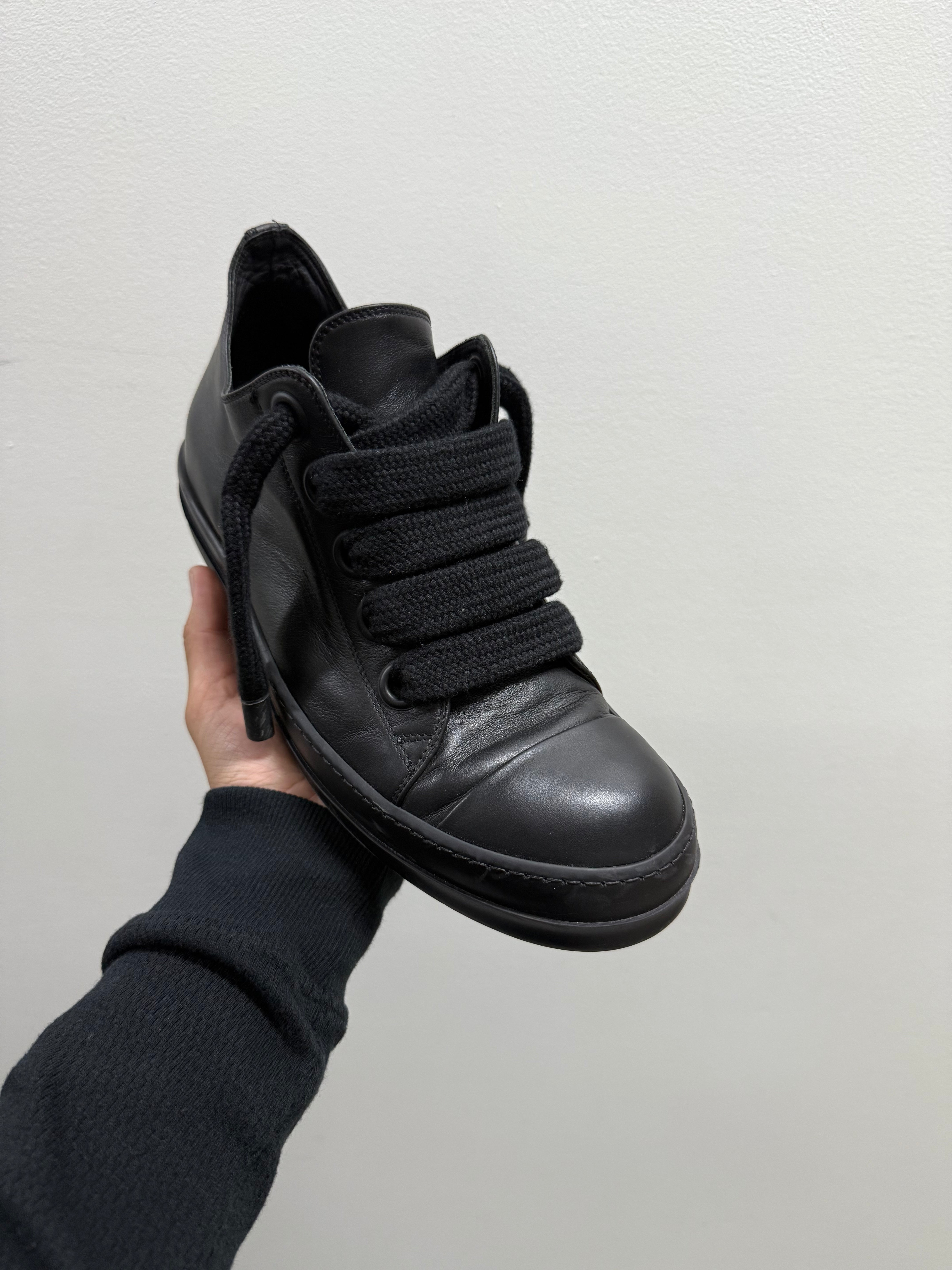 Rick Owens Jumbo Lace Leather Ramones Low Triple Black