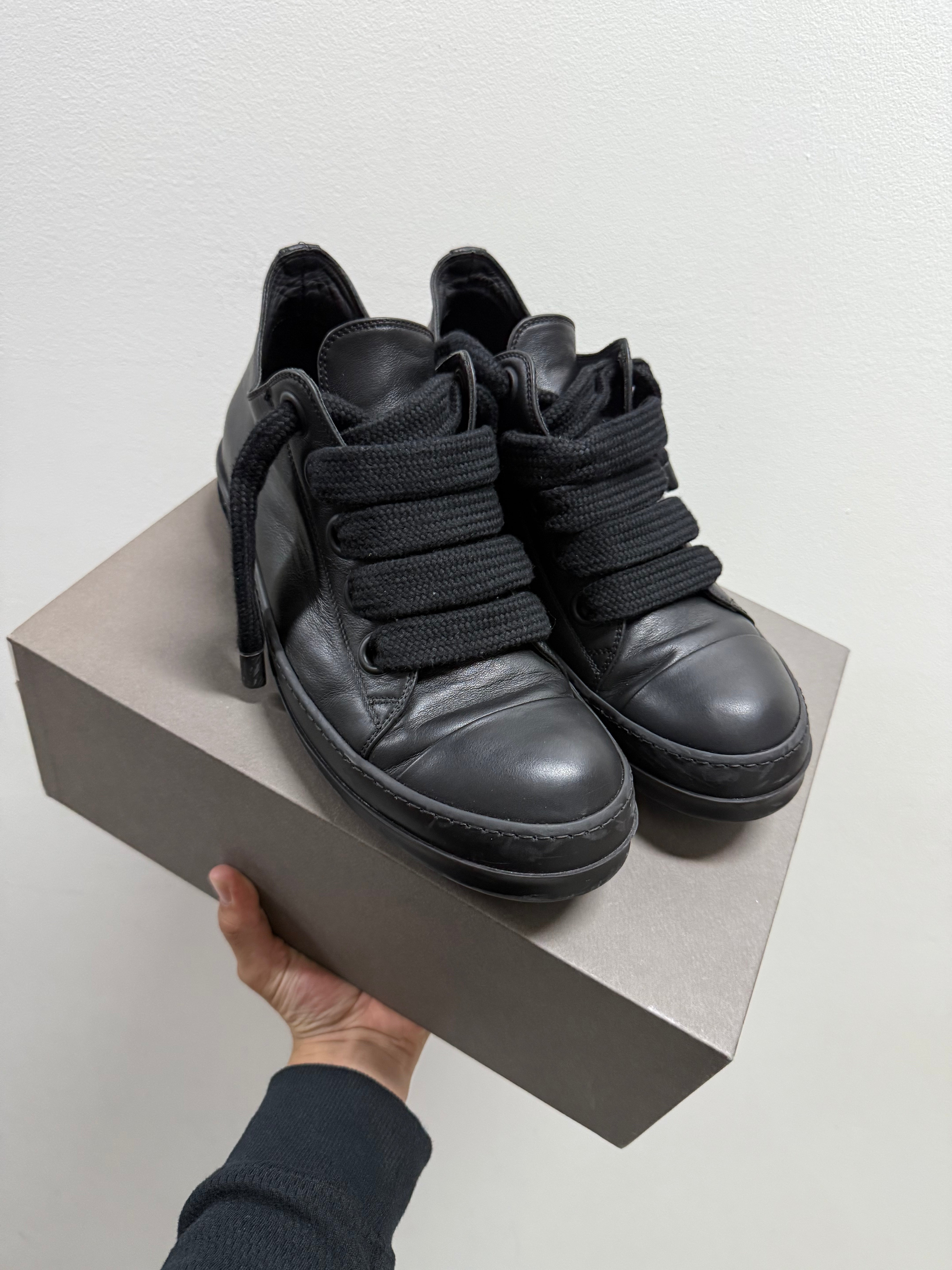 Rick Owens Jumbo Lace Leather Ramones Low Triple Black