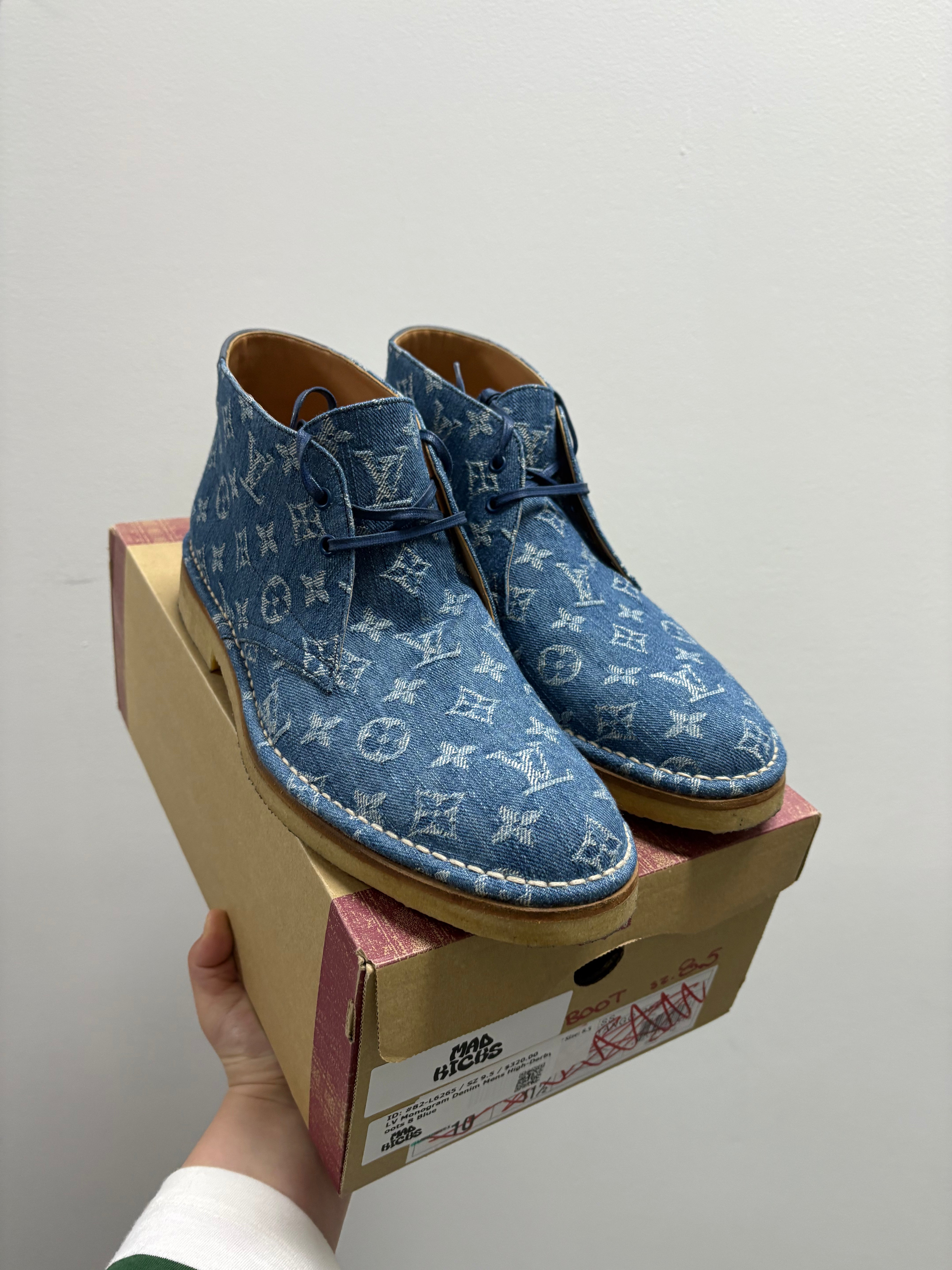 LV Monogram Denim Mens High-Derby Boots 8 Blue