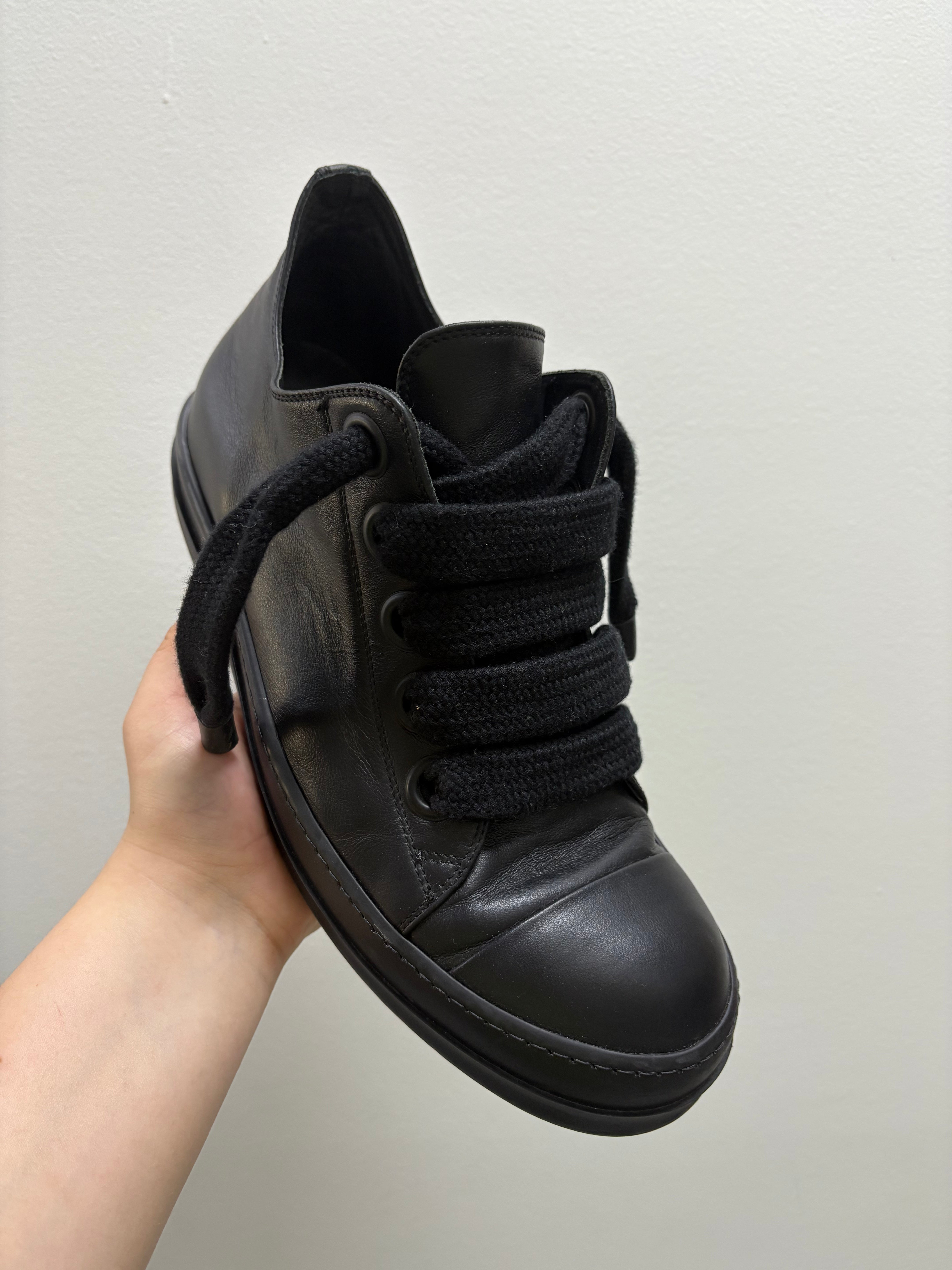 Rick Owens Jumbo Lace Leather Ramones Low Triple Black