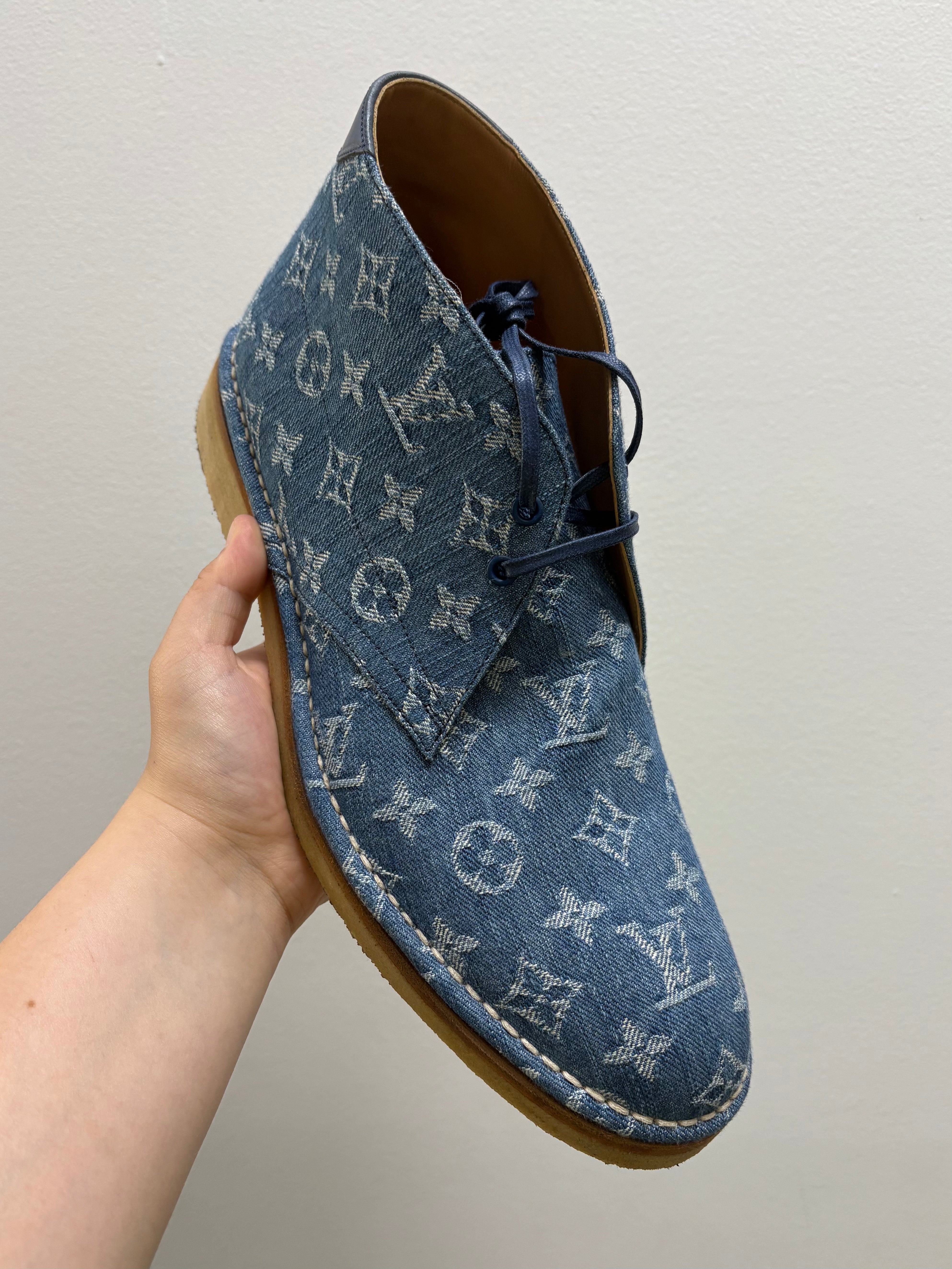 LV Monogram Denim Mens High-Derby Boots 8 Blue