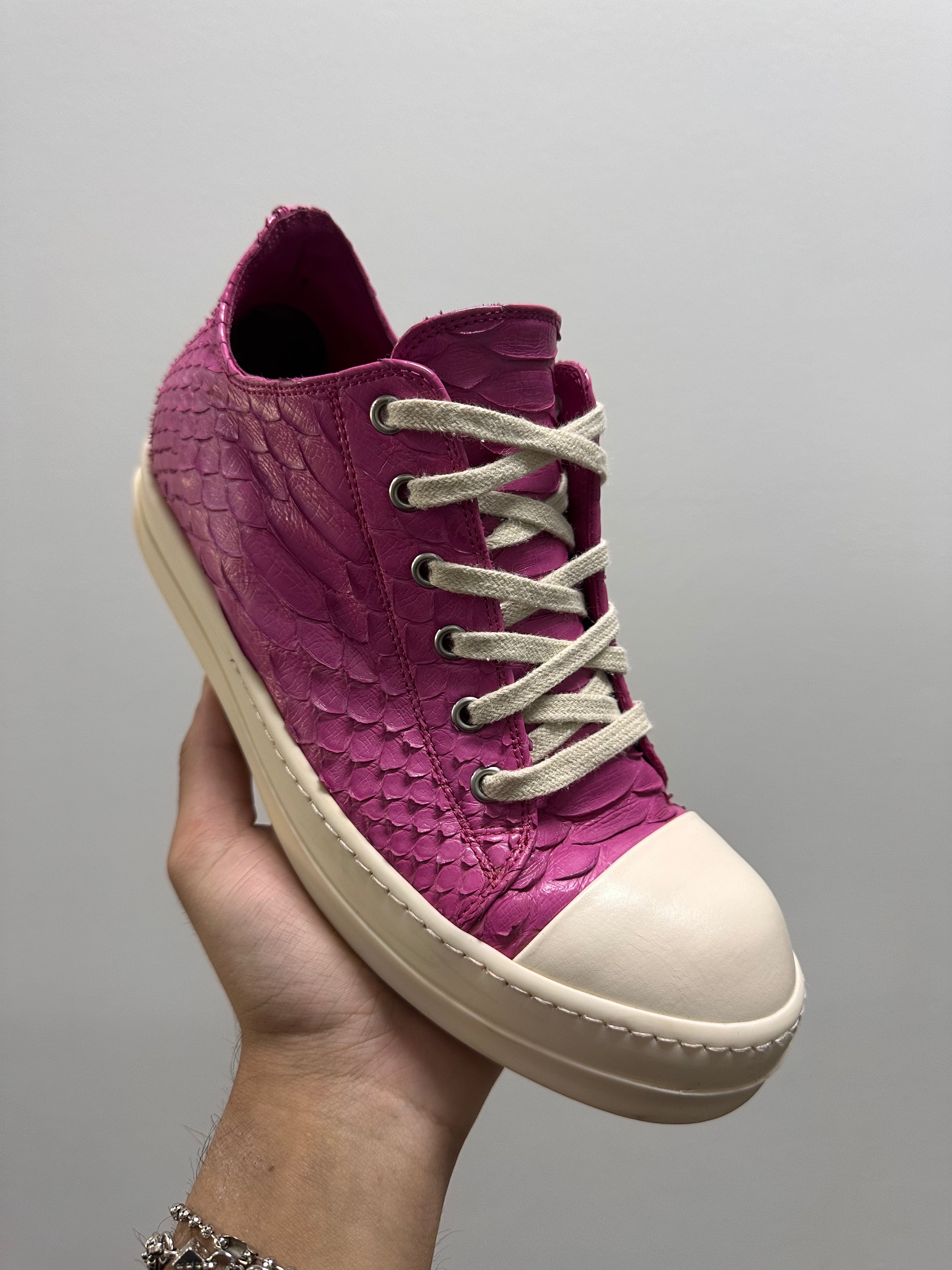Rick Owens Python Low Ramones in Hot Pink/Milk