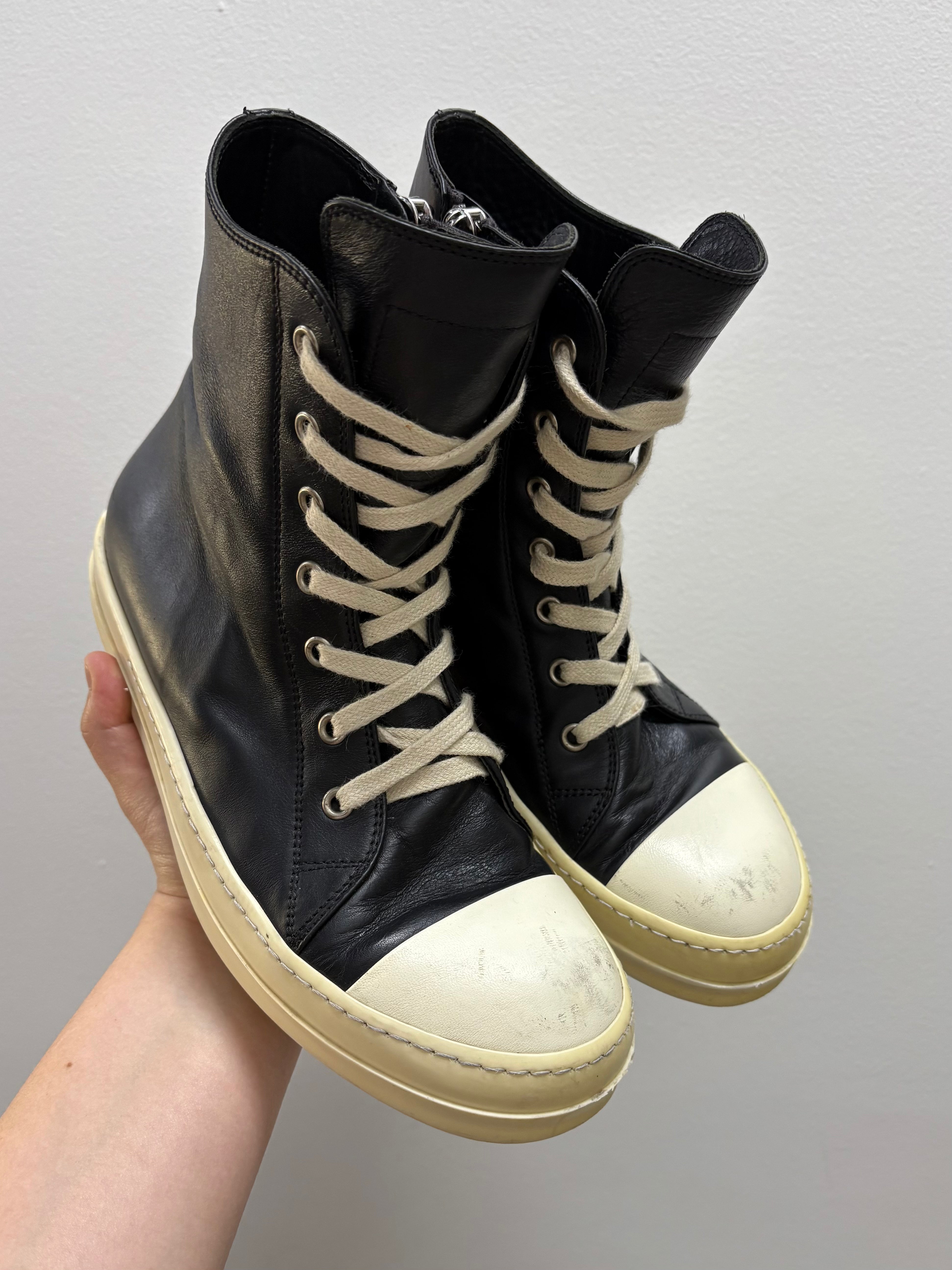 Rick Owens Calf Leather Cap Toe High-Top Sneakers