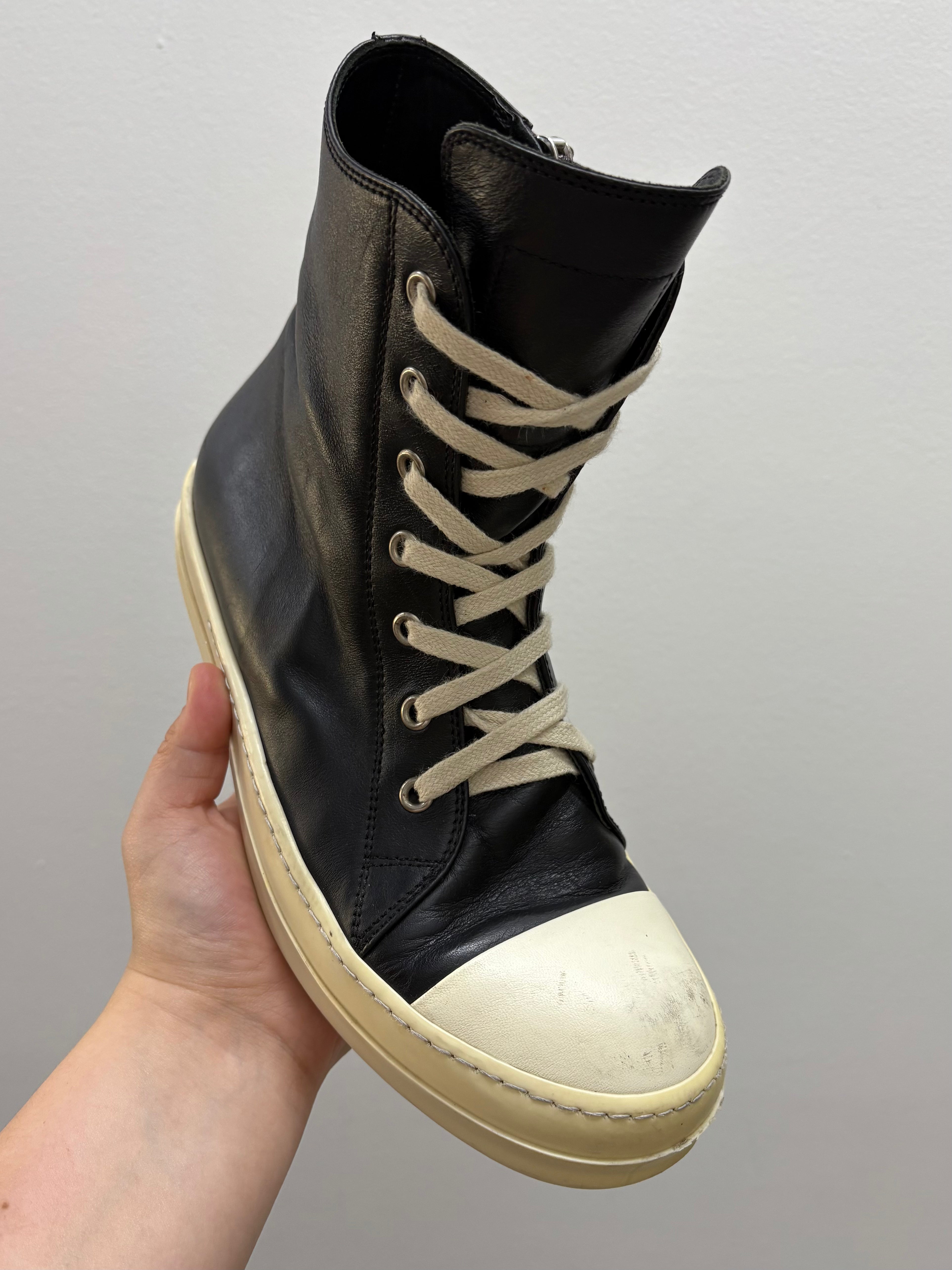 Rick Owens Calf Leather Cap Toe High-Top Sneakers
