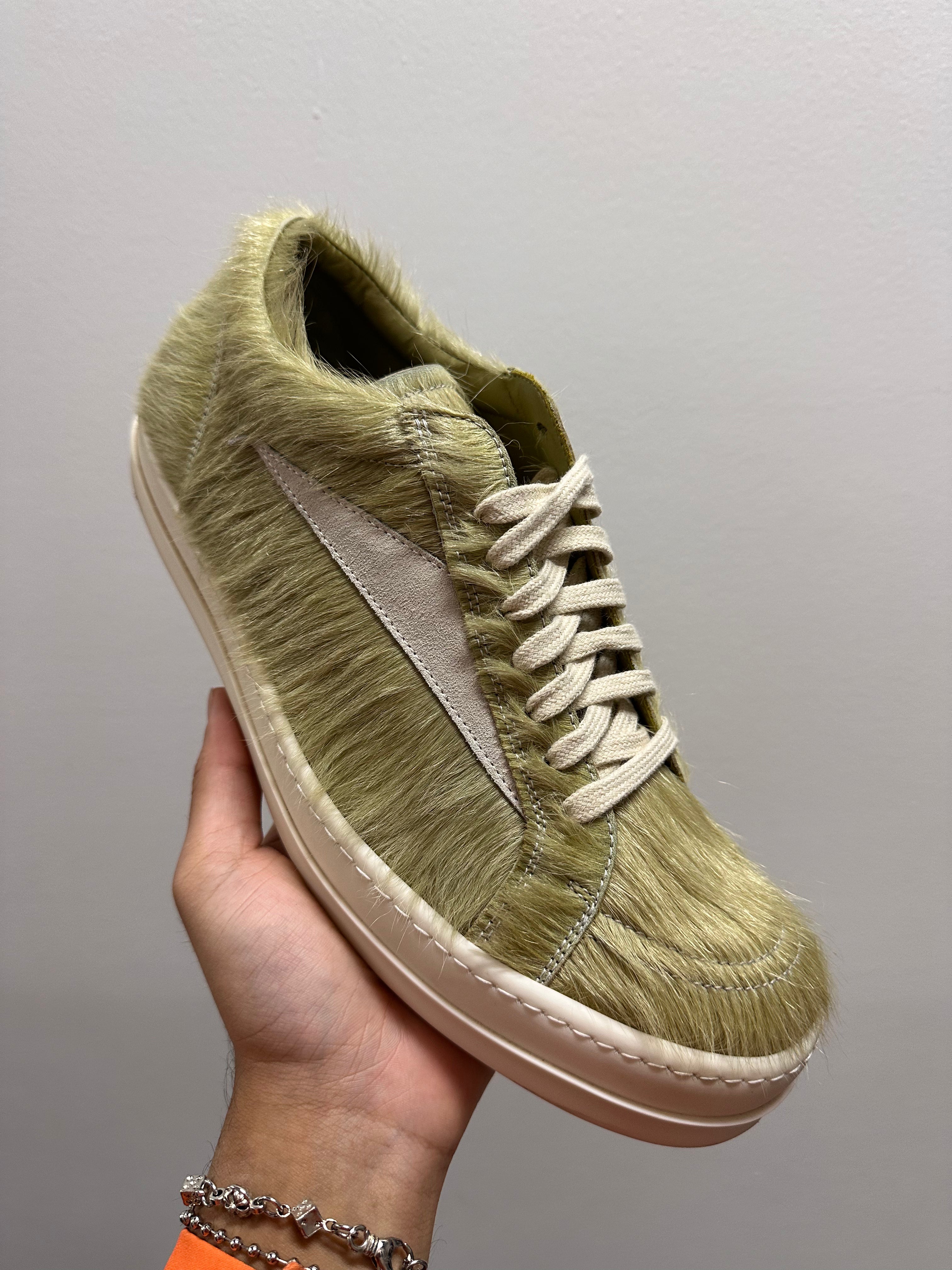 RICK OWENS GREEN PONY HAIR VINTAGE SNEAKERS