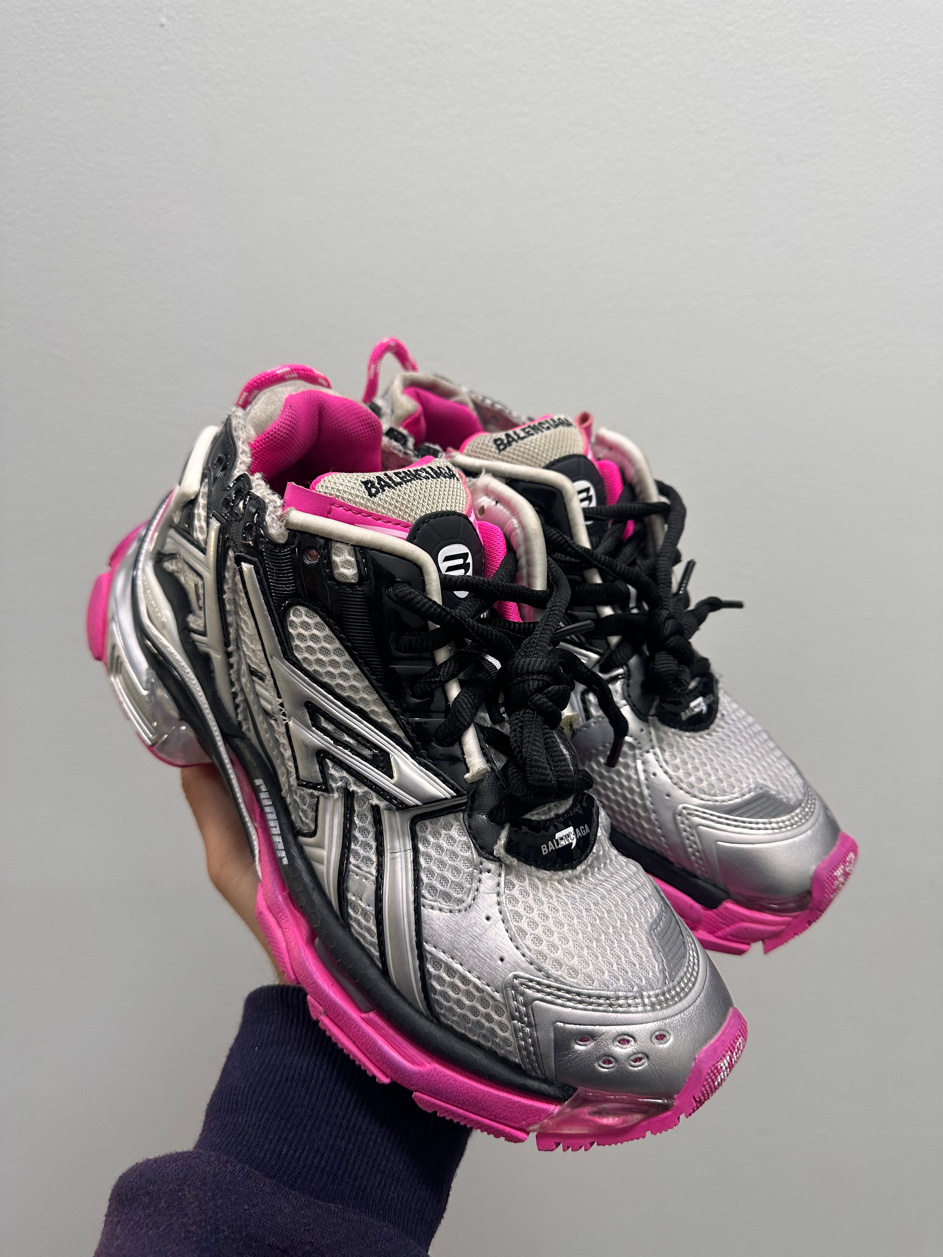 Balenciaga(WMNS) Runner Sneakers Silver White Pink Mesh and Nylon