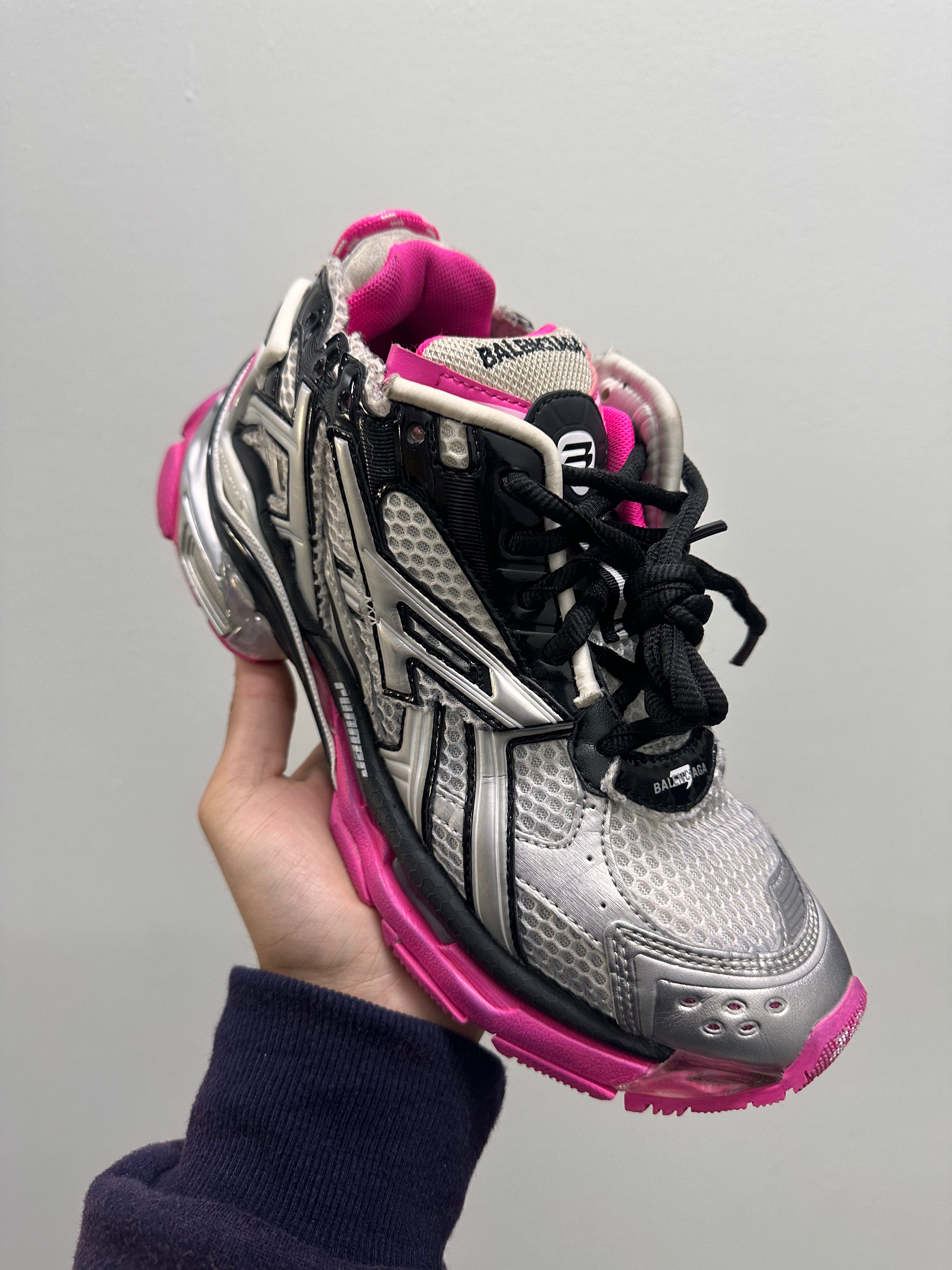 Balenciaga(WMNS) Runner Sneakers Silver White Pink Mesh and Nylon