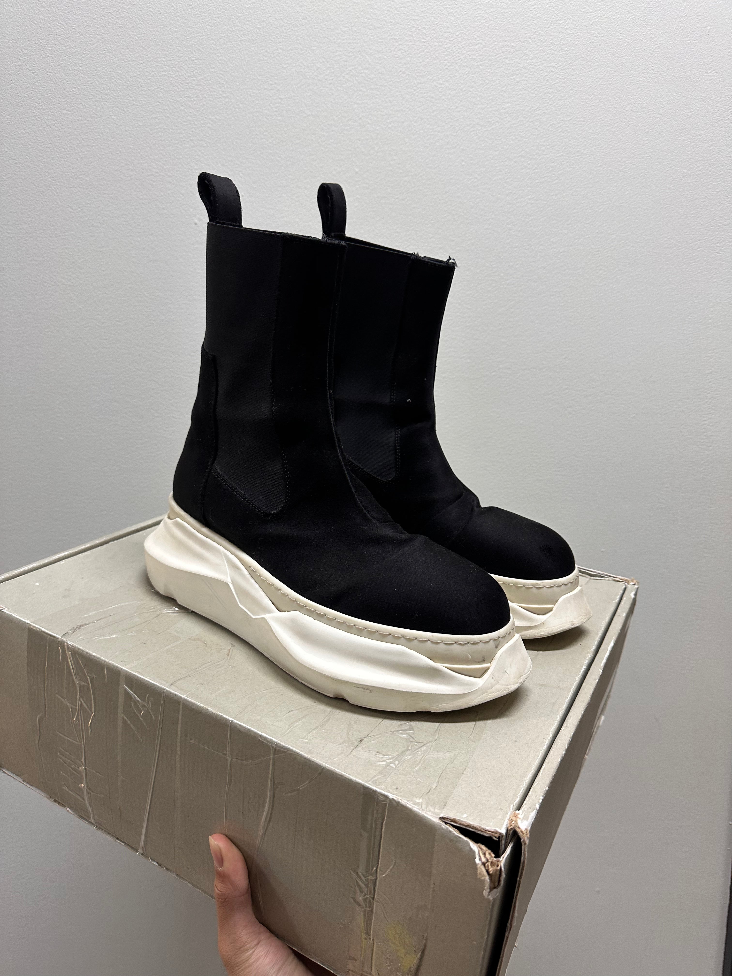 Rick Owens Drkshdw Black and Off-White Abstract Beetle Boots