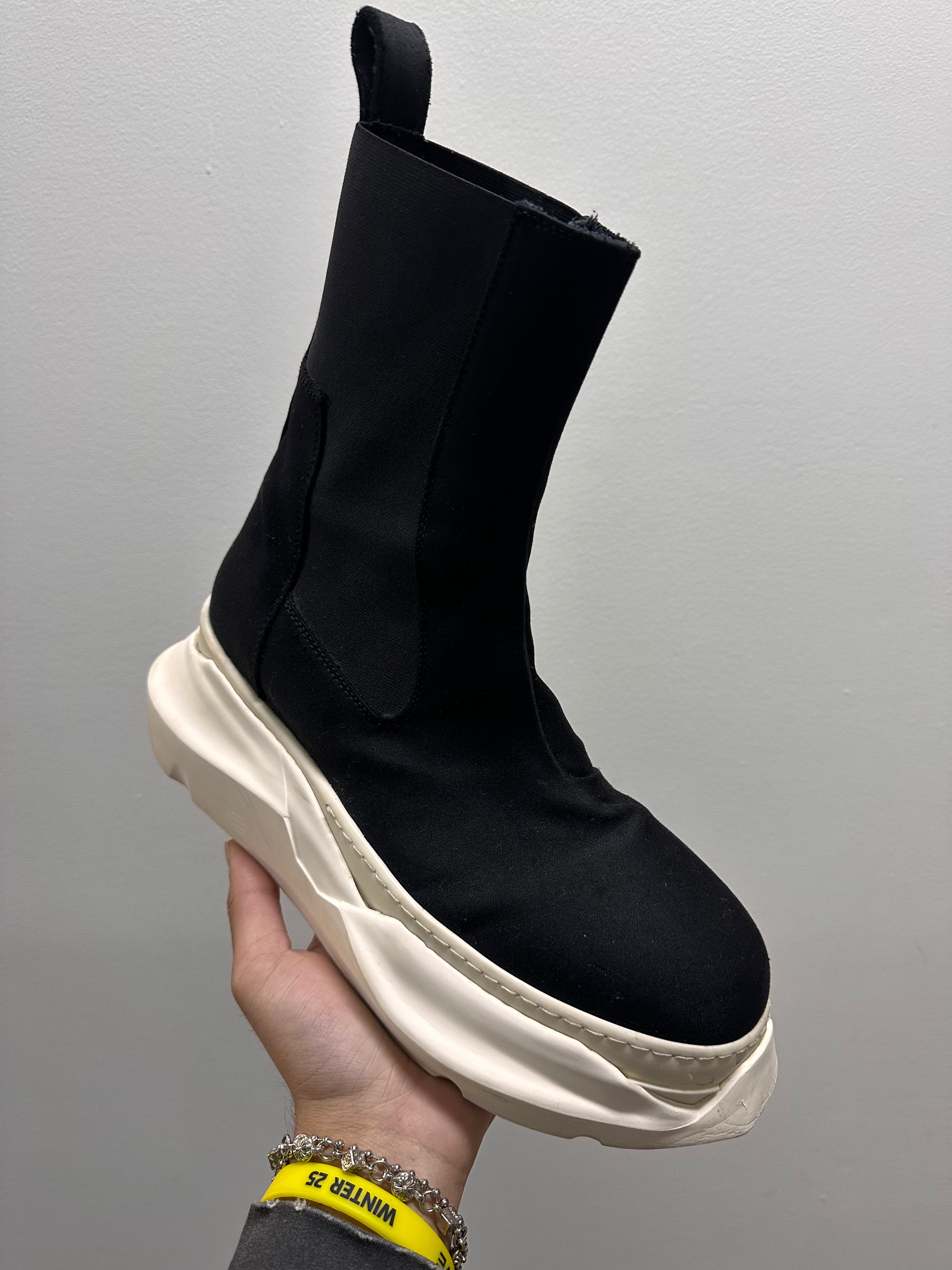 Rick Owens Drkshdw Black and Off-White Abstract Beetle Boots