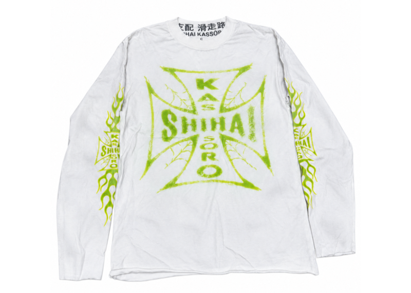 SHIHAI KASSORO WHITE/SLIME GREEN CHOPPER LONGSLEEVE TEE