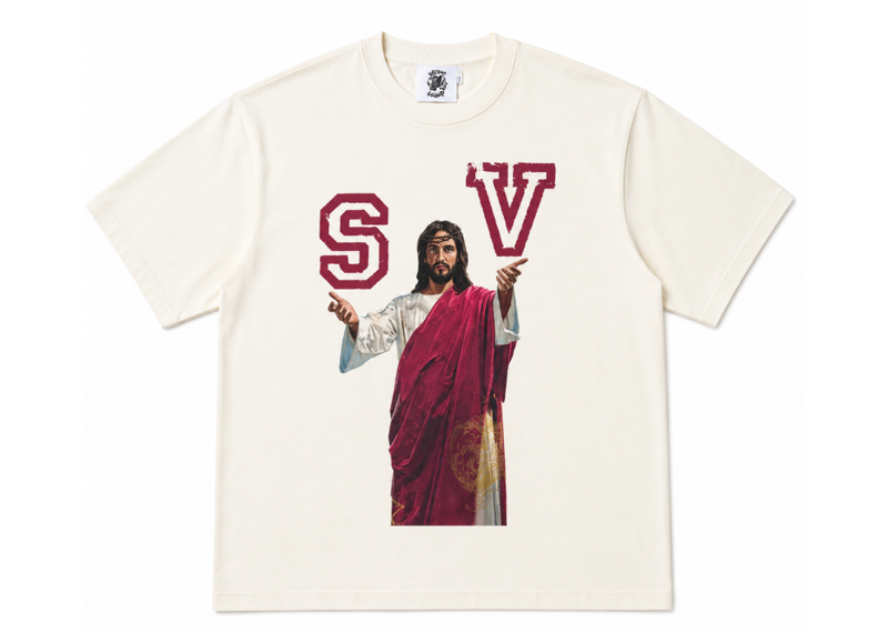Saint Vanity Jesus Cropped Sweater Cream