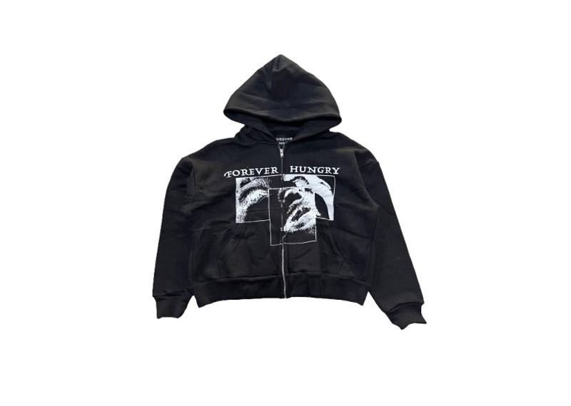 Forever Hungry Distressed Black Hoodie