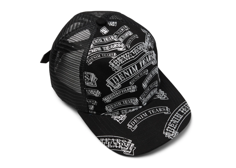 DT STAMP PATTERN TRUCKER HAT BLACK