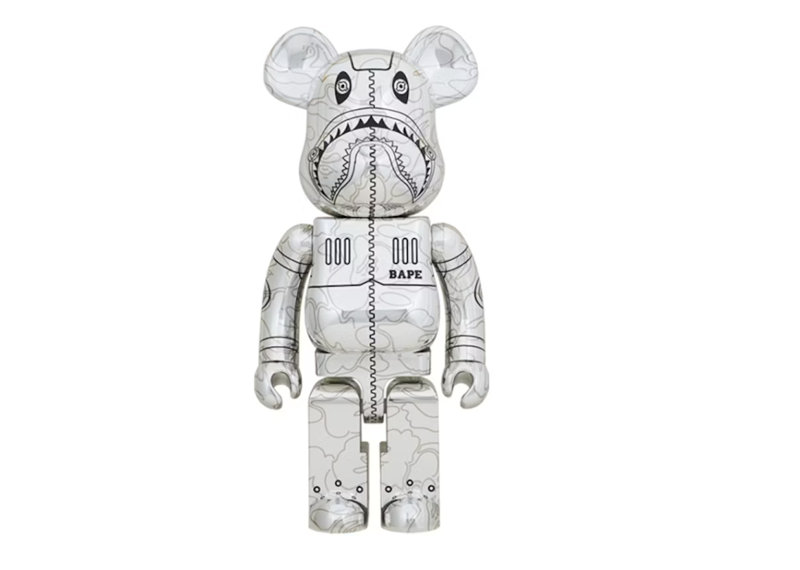 Bearbrick x BAPE x Hajime Sorayama Camo Shark 1000% Silver