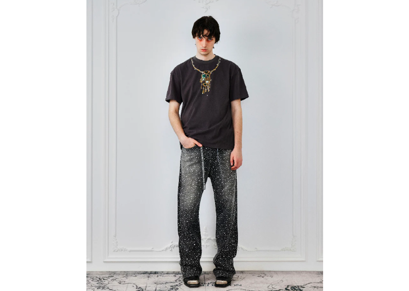 Birth Of  A Royal Child 3D Printing Washed 20k Swarovski Diamond Boro Denim Black