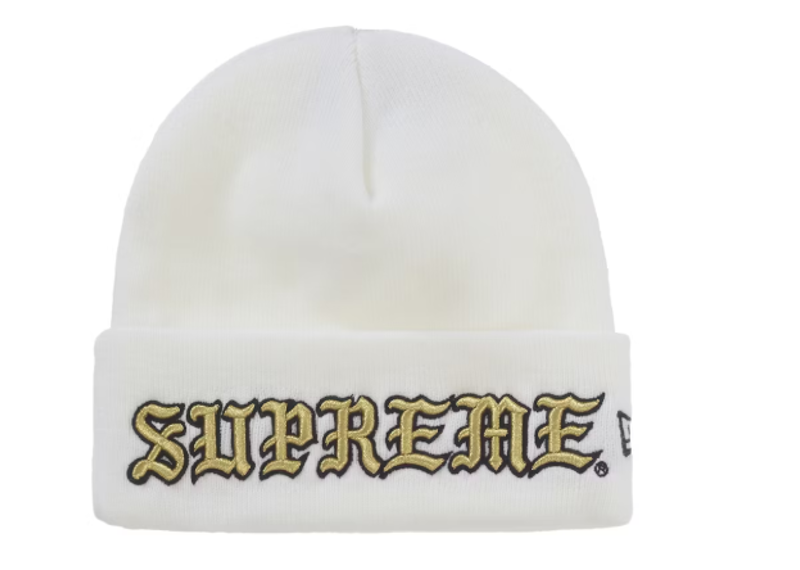 Supreme New Era Old English Beanie White