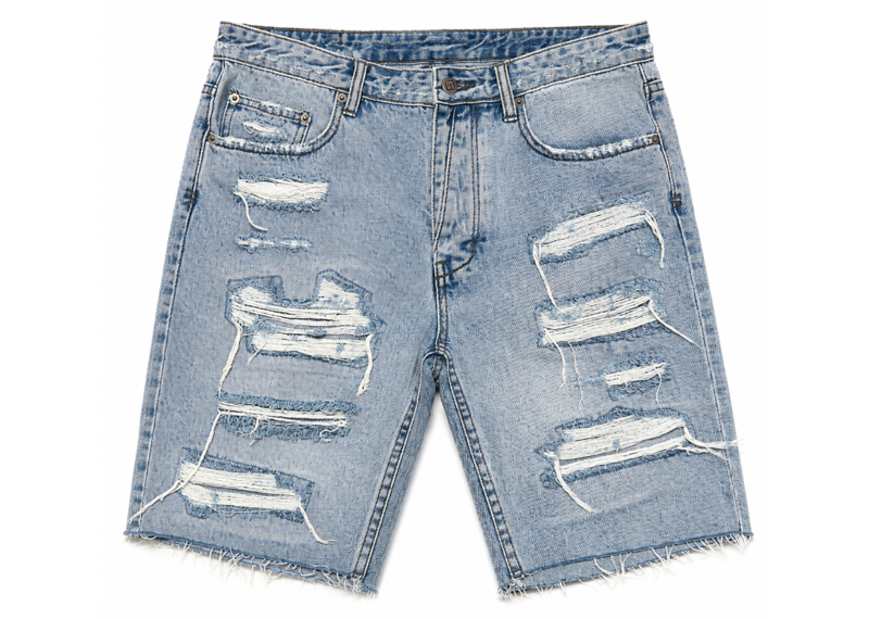KSUBI LIGHT BLUE WASH DISTRESSED JEAN JORTS