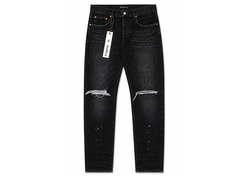 PURPLE BRAND DENIM PAINT SPLATTER BLACK RAW JEANS