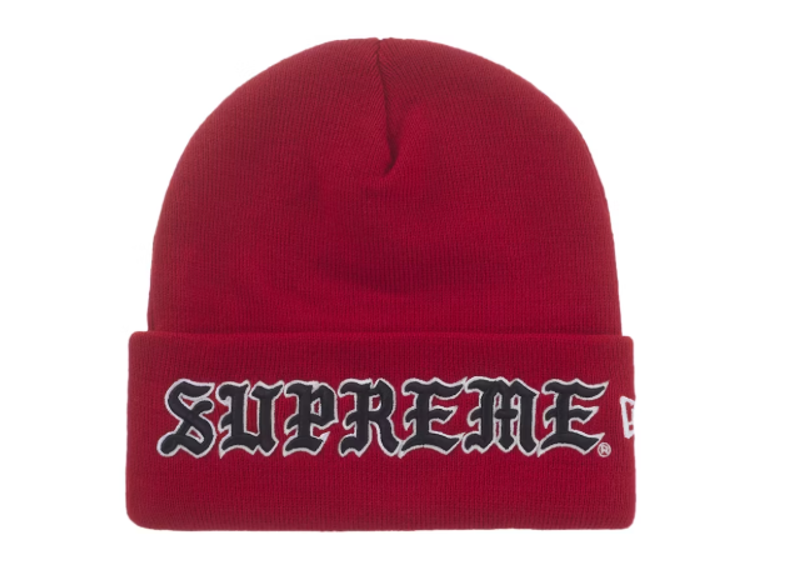 Supreme New Era Old English Beanie Red