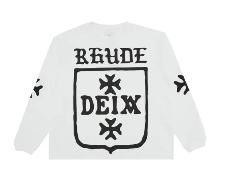 Rhude Deix Shield Oversized Long-Sleeve Tee White