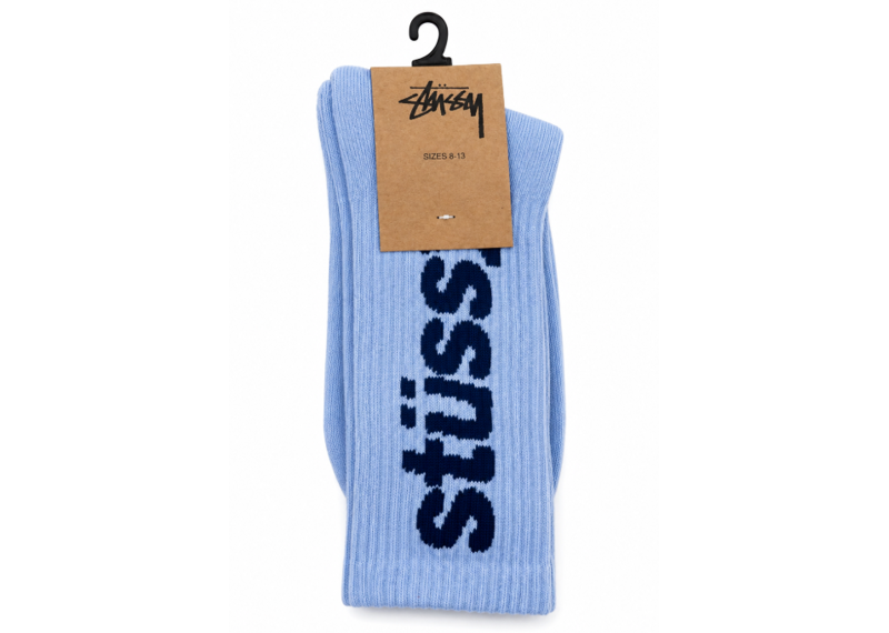 STUSSY WASHED HELVETICA CREW SOCK CAROLINA BLUE