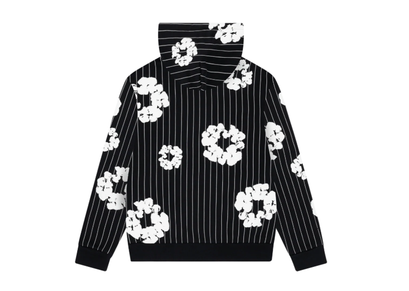 Denim Tears Pinstripe Wreath Zip Hoodie Black