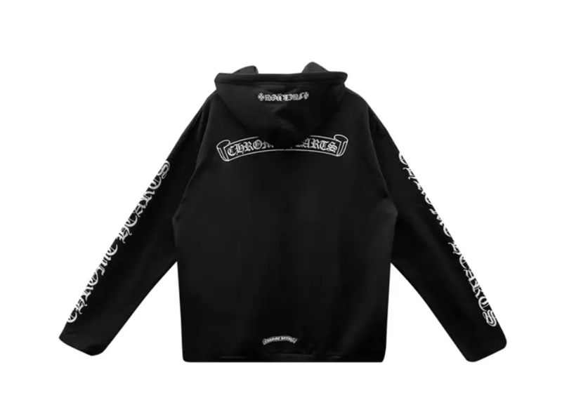 Chrome Hearts Scroll Logo Zip Up Hoodie Black