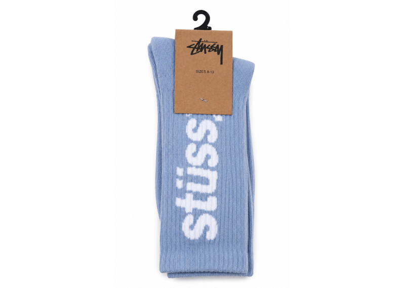 STUSSY WASHED HELVETICA CREW SOCK SKY BLUE
