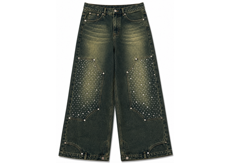 Embellished wide-leg denim