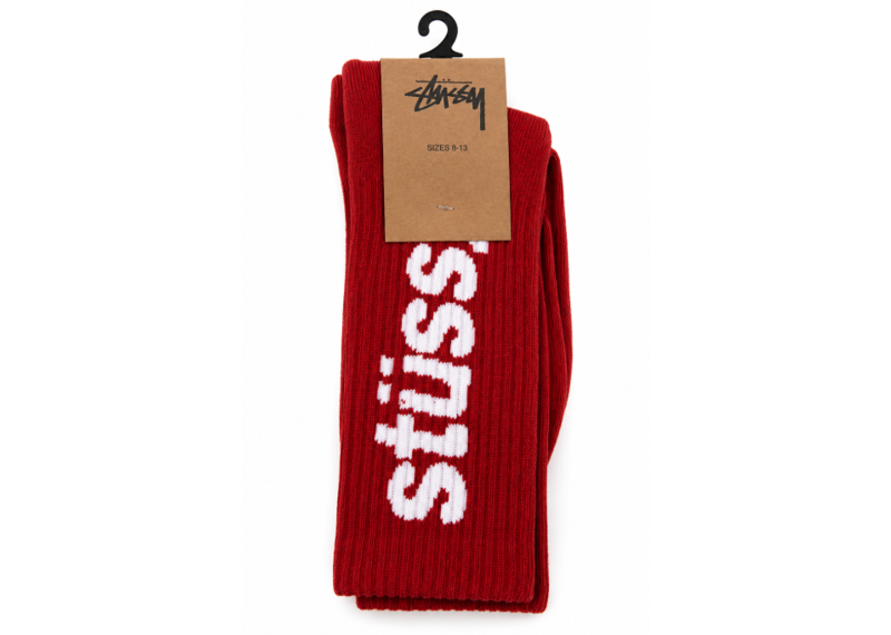 STUSSY WASHED HELVETICA CREW SOCK RED WHITE