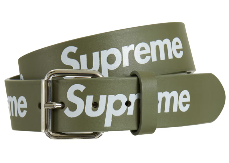 Supreme Repeat Leather Belt Olive
