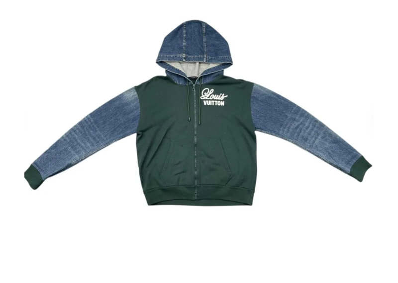 Louis Vuitton Hoodie Hybrid Denim Cut Replacement Zip Up Jacket Green Blue