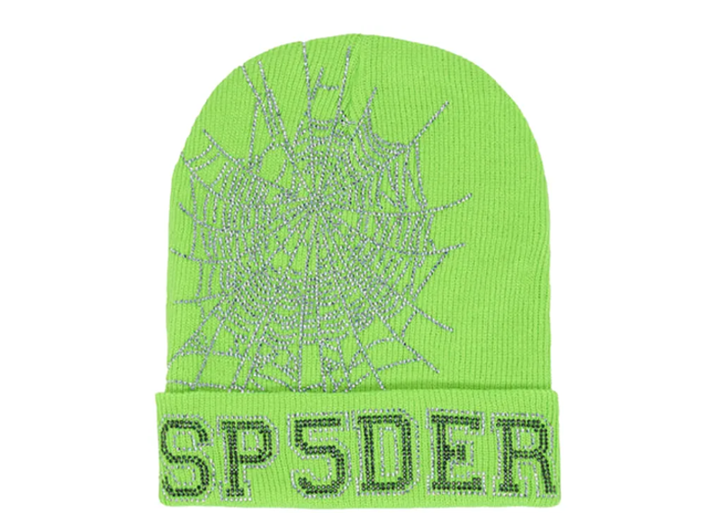 Sp5der Green Rhinestone Beanie