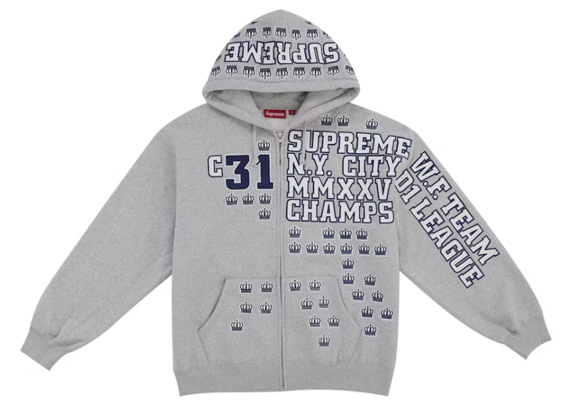 Supreme League Champs Zip Up Hooded Sweatshirt Grey