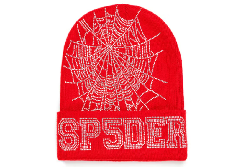 Sp5der Red Rhinestone Beanie
