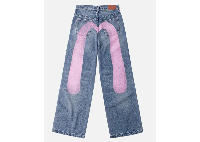 Evisu Light Pink Washed Daicock Print Jeans