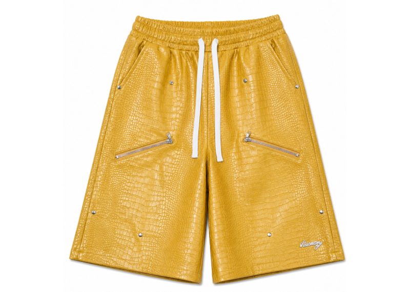 VISIONARY CLUB NIGHT CRAWLER  BAGGY LEATHER SHORTS (YELLOW)