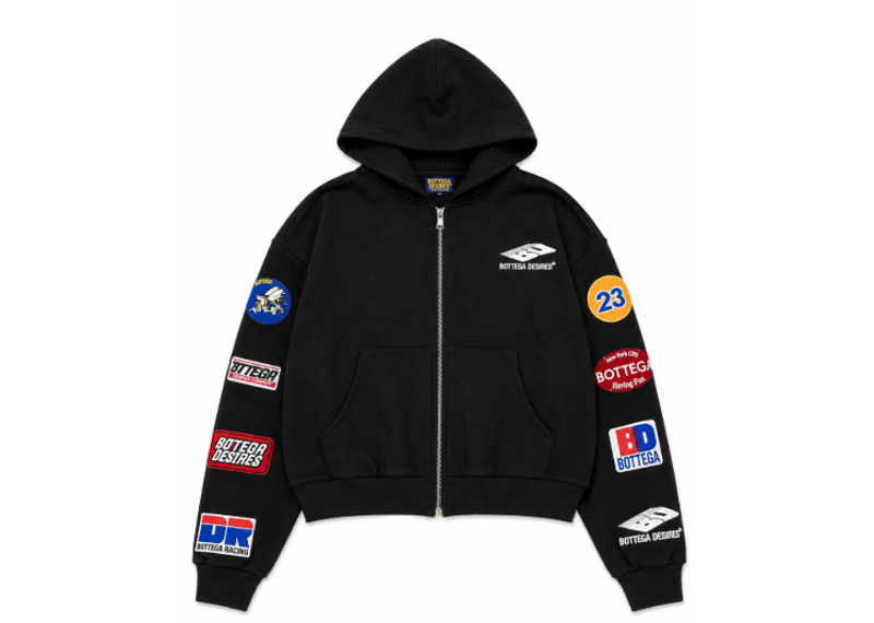 Bottega Desires Logos Black Zip-Up Hoodie