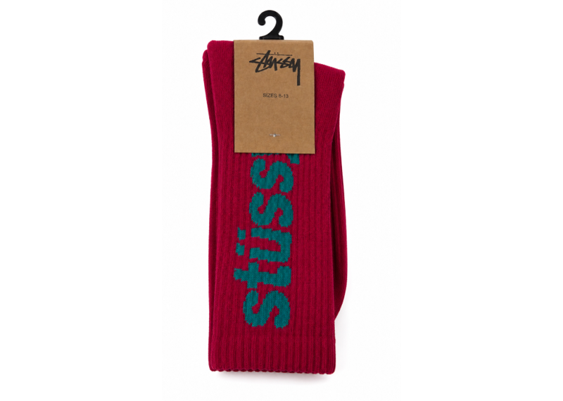 STUSSY WASHED HELVETICA CREW SOCK RED GREEN