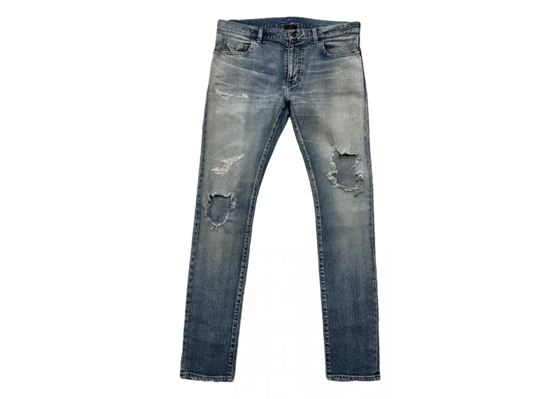 Saint Laurent Blue Wash Distressed Slim Jeans