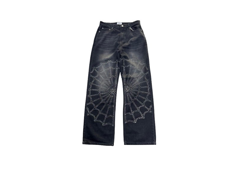 Forever Hungry Spider Black Denim Rhinestone Pants
