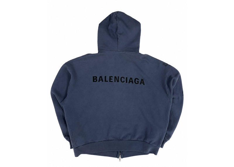 BALENCIAGA NAVY LOGO PRINT ZIP UP