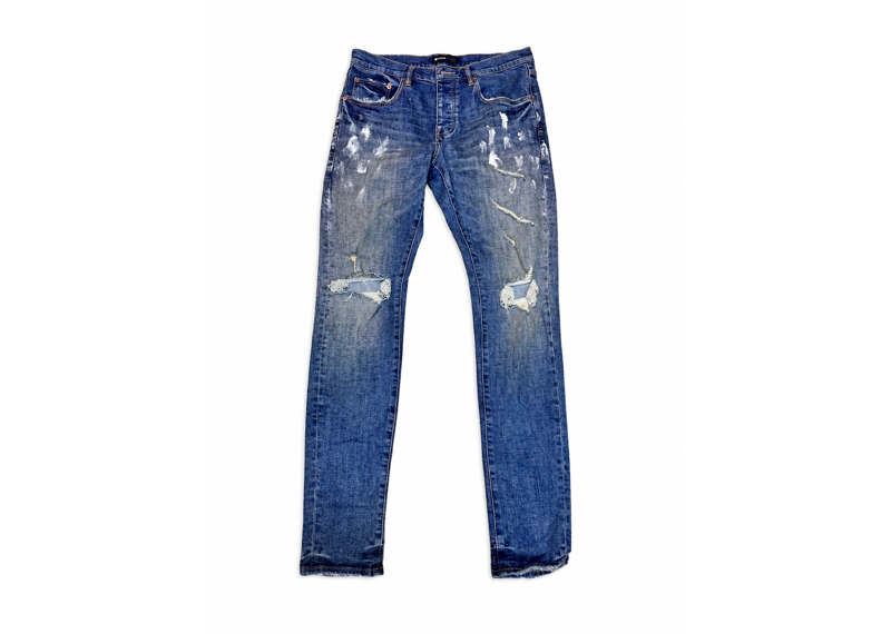 Purple Brand P001 Blue Denim White Paint Splatter