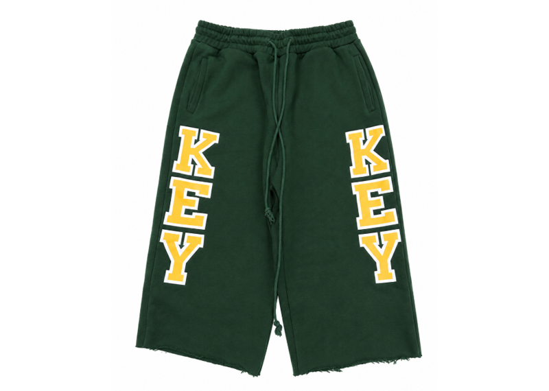 KEY GARMENTS CUT OFF GREEN COLLEGE SHORTS