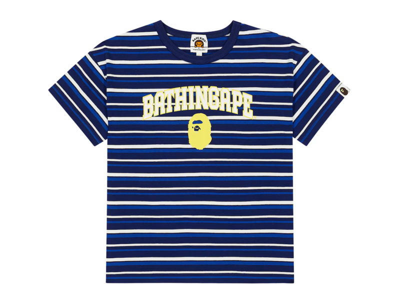 BAPE Kids Striped Logo Cotton T-shirt In Blue
