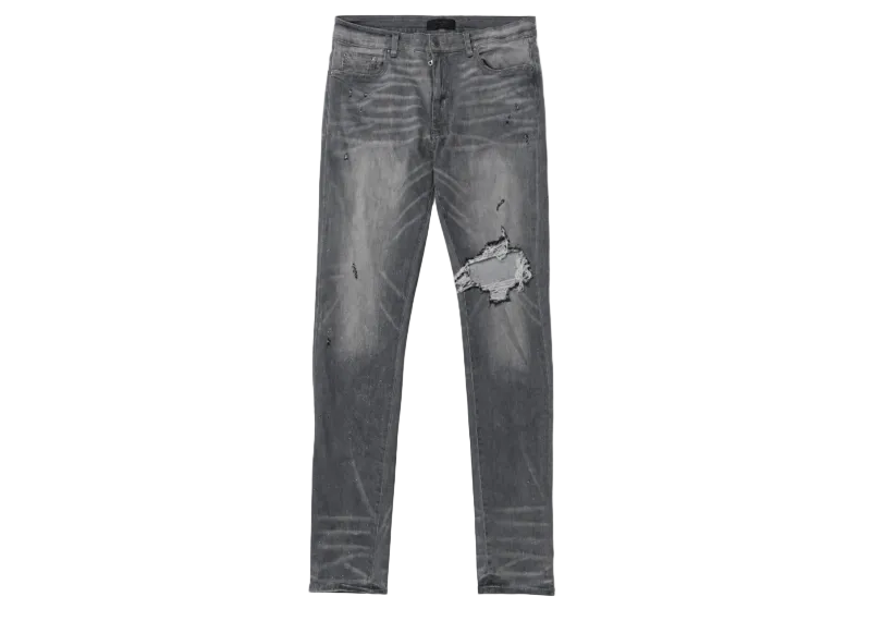 Amiri Knee Blowout Distressed Jeans Grey (BACK 2 SCHOOL STEAL)