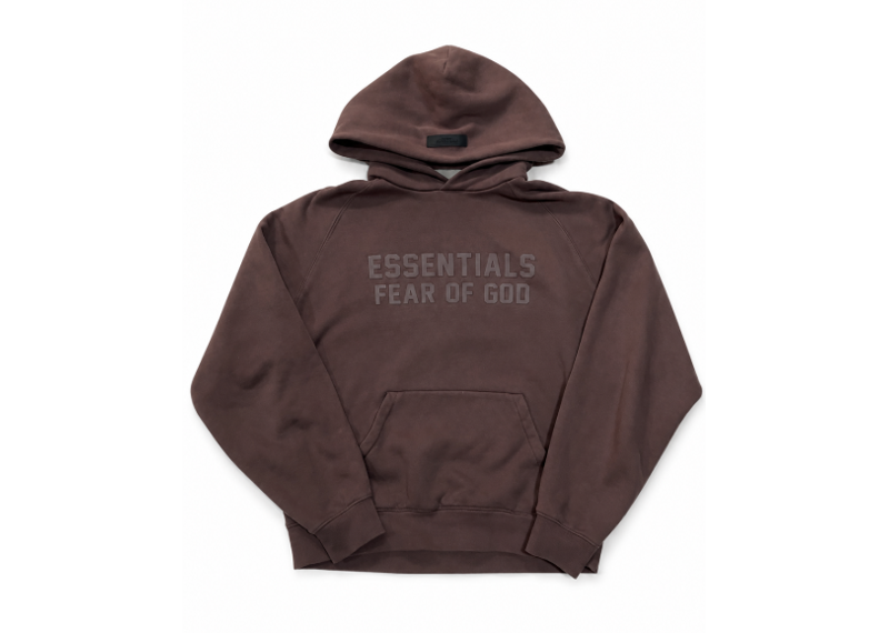 ESSENTIALS BROWN PULLOVER HOODIE CHEST LOGO