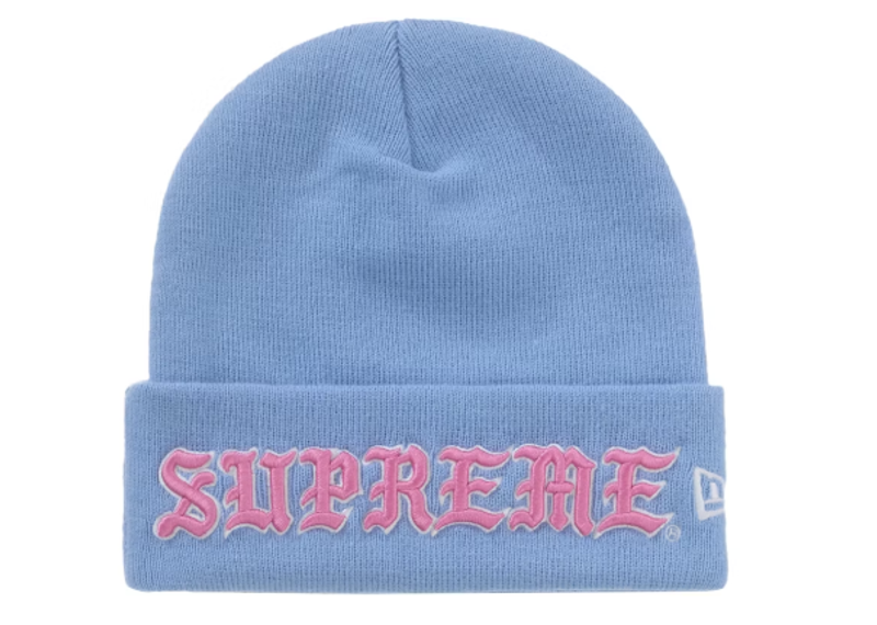 Supreme New Era Old English Beanie Blue